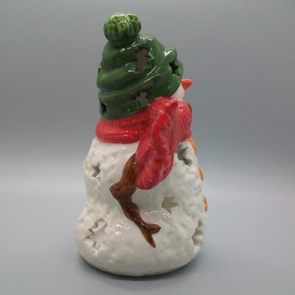 🌺SOLD🌺Hallmark Snowman Luminary Tealight Holder Red Scarf Green Hat - Picture 2 of 4